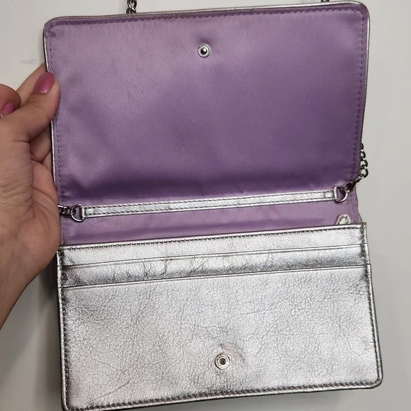 Coach Silver C Embroidered Crossbody with Chain Strap Gray Card Holder - Picture 5 of 12